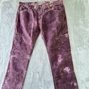 A.Tiziano Distressed Maroon Jeans Zipper Leg Pockets, Waist 42" x Inseam 34"